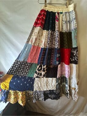 Bohemian Patchwork Maxi Skirt Boho Prairie Peasant Festival Size S/M